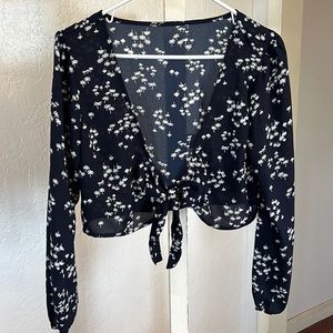 Long sleeve tie front top